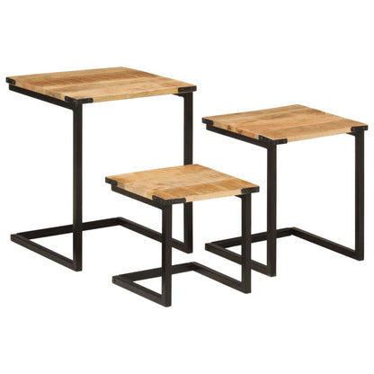 Nesting Coffee Tables 3 pcs Solid Wood Mango and Iron
