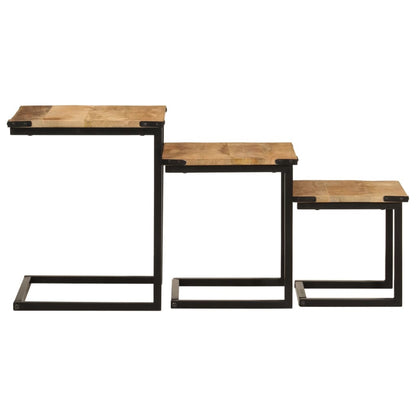 Nesting Coffee Tables 3 pcs Solid Wood Mango and Iron