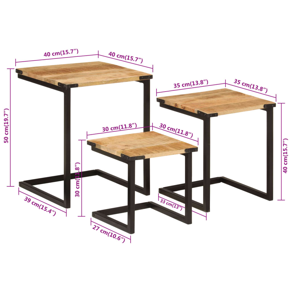 Nesting Coffee Tables 3 pcs Solid Wood Mango and Iron
