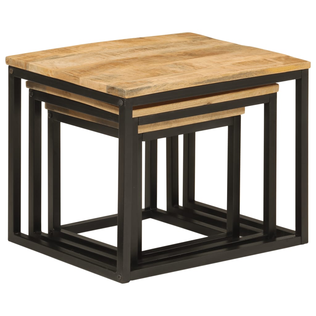 Nesting Coffee Tables 3 pcs Solid Wood Mango and Iron