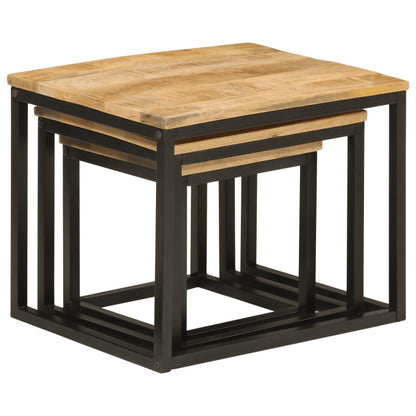 Nesting Coffee Tables 3 pcs Solid Wood Mango and Iron