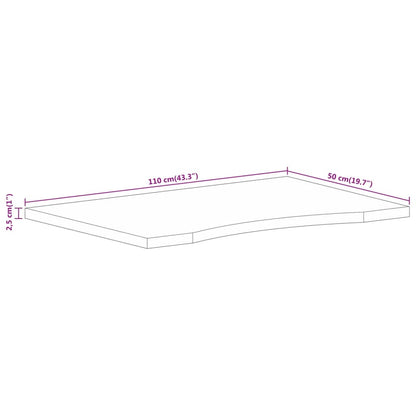 Solid Mango Wood Desk Top, Curved 110x50x2.5 cm, Rustic Finish