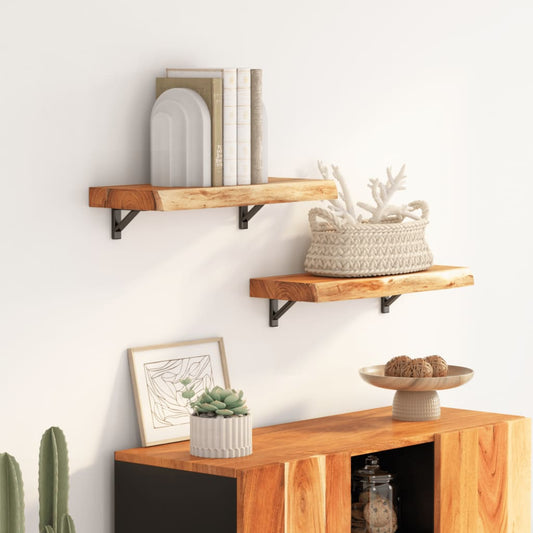 Acacia Live Edge Wall Shelf 40x20cm - Solid Wood Rectangular Design