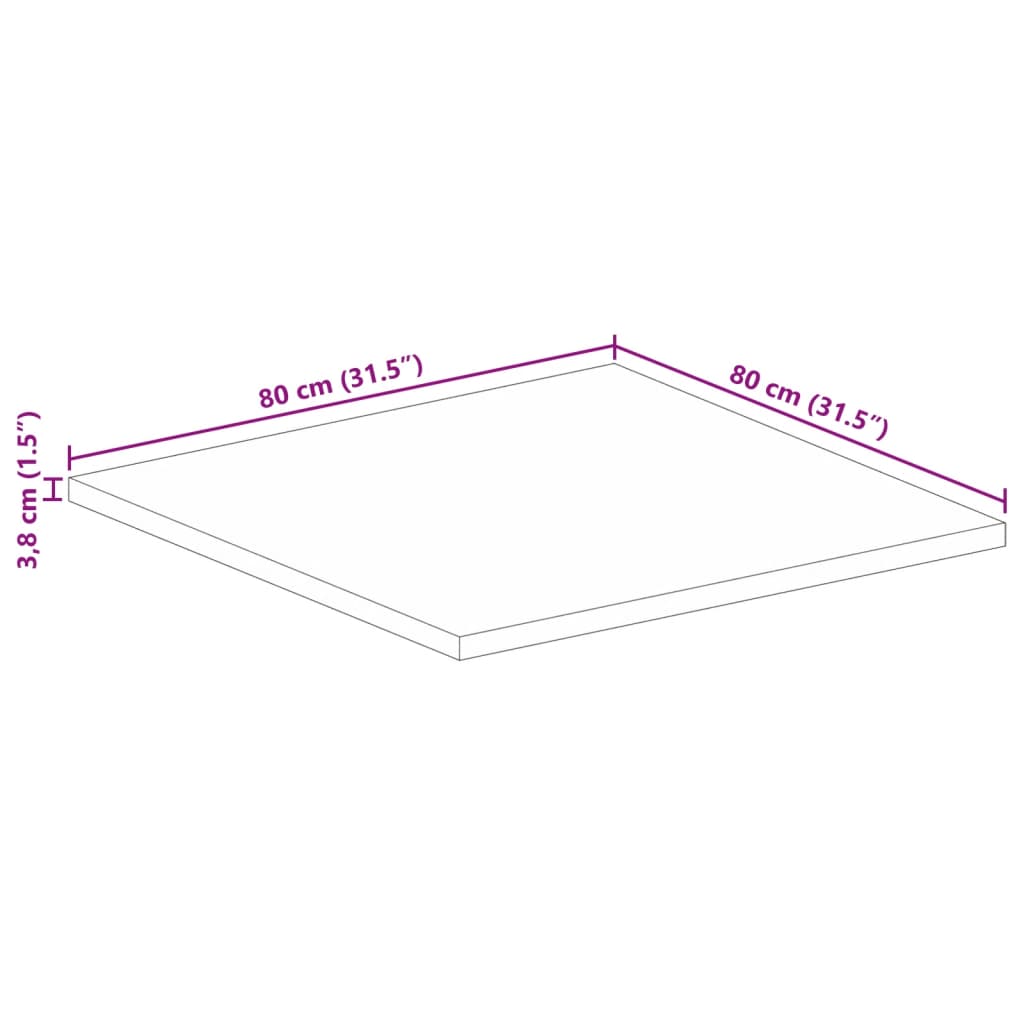 Table Top 80x80x3.8 cm Square Solid Wood Reclaimed