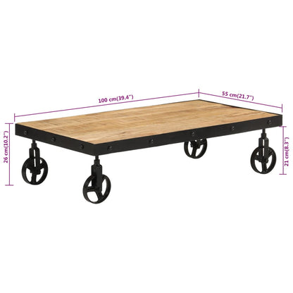 Coffee Table with Wheels Solid Mango Wood 100x55x26 cm