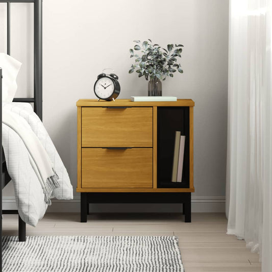 Solid Pine Wood Bedside Cabinet FLAM - 49x35x50 cm - Natural Finish