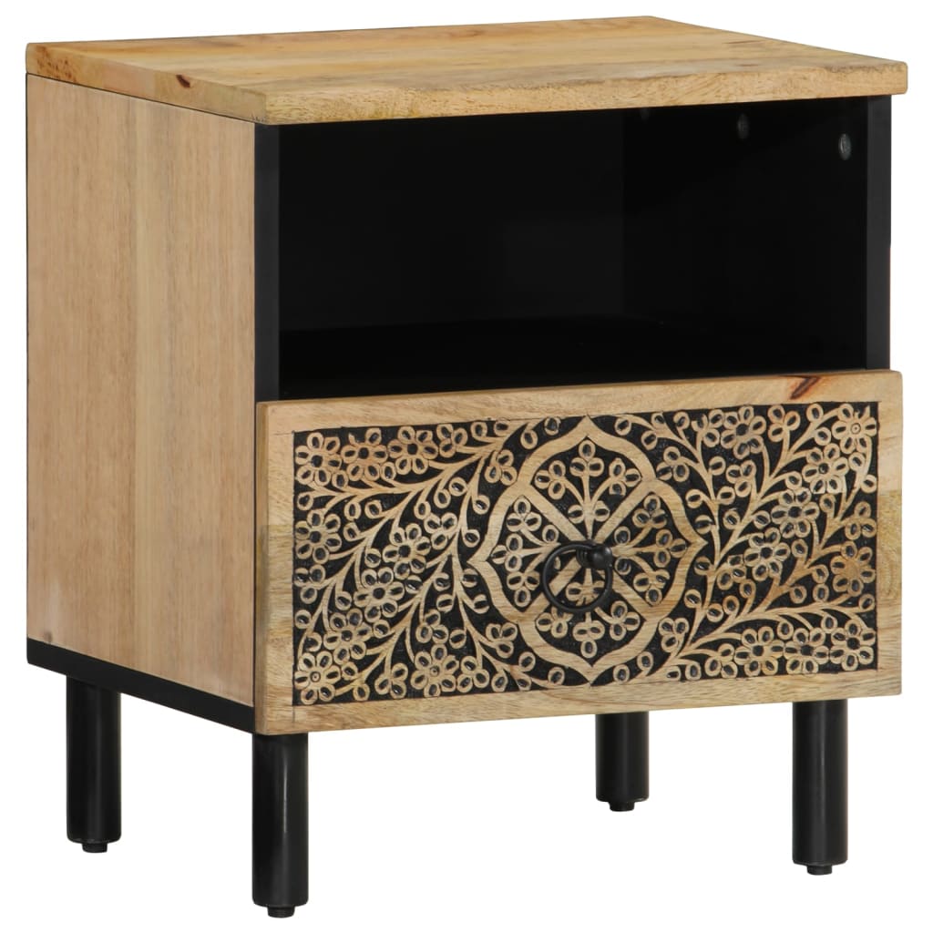 Solid Mango Wood Bedside Cabinet 40x33x46 cm - Natural Finish