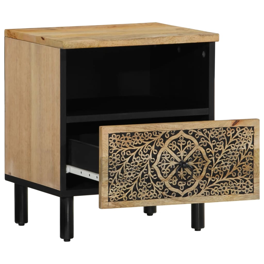 Solid Mango Wood Bedside Cabinet 40x33x46 cm - Natural Finish