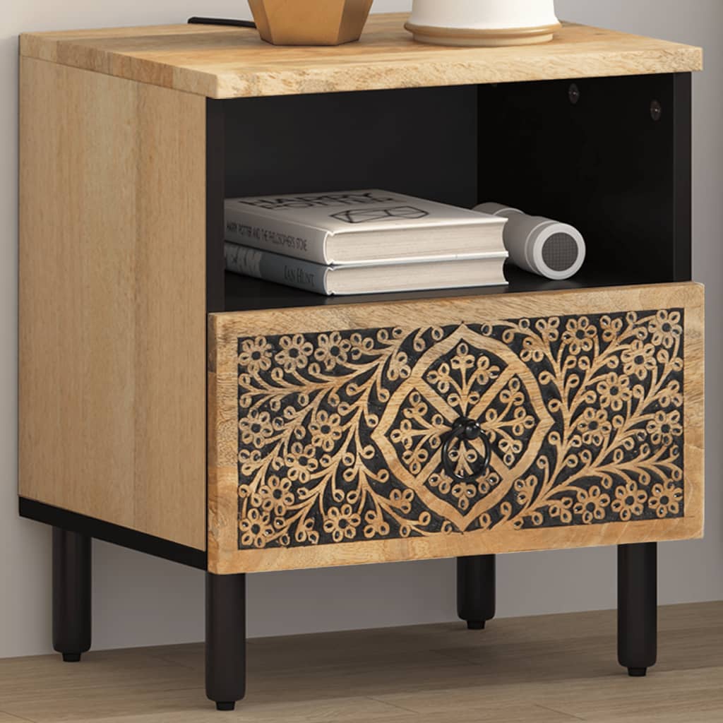 Solid Mango Wood Bedside Cabinet 40x33x46 cm - Natural Finish