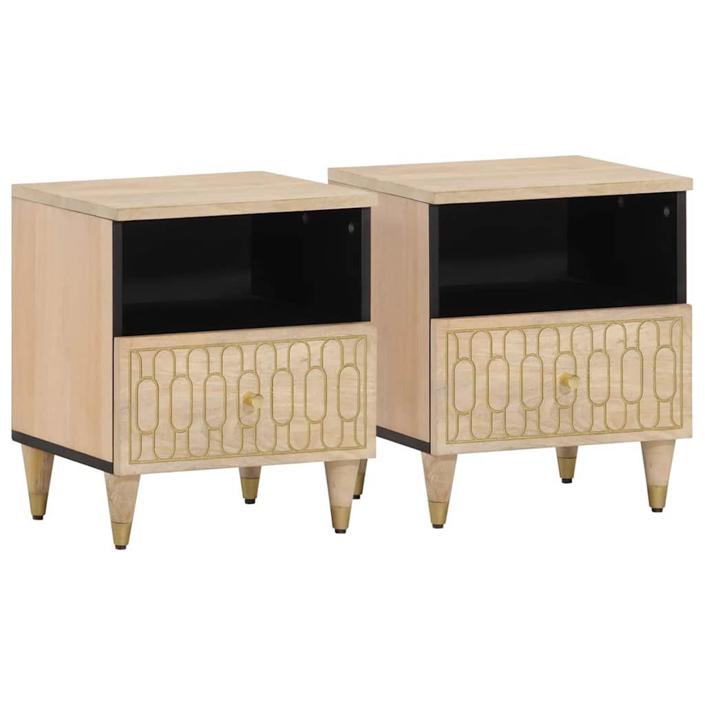 Solid Mango Wood Bedside Cabinets Set, 2pcs, 40x33x46 cm