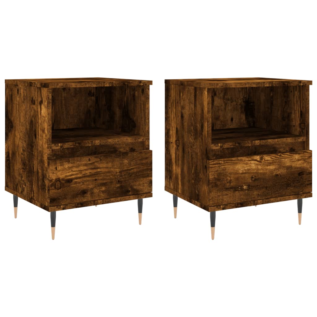 Smoked Oak Bedside Cabinets - Set of 2, 40x35x50 cm, Engineered Wood