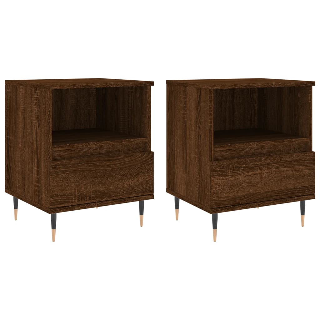 Brown Oak Bedside Cabinets Set of 2 - 40x35x50 cm Engineered Wood