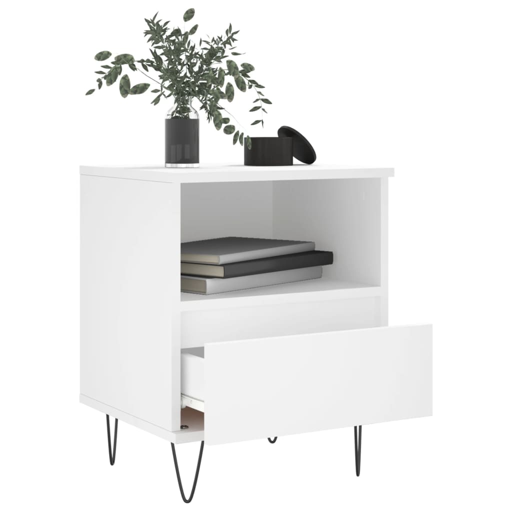 White Engineered Wood Bedside Cabinet 40x35x50 cm