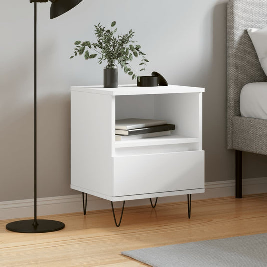 White Engineered Wood Bedside Cabinet 40x35x50 cm