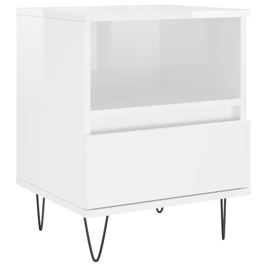 High Gloss White Bedside Cabinet, 40x35x50 cm, Engineered Wood