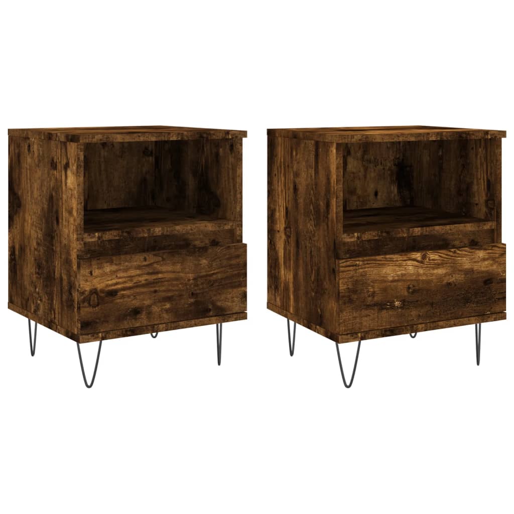 Smoked Oak Bedside Cabinets Set, 2pcs, 40x35x50 cm, Engineered Wood