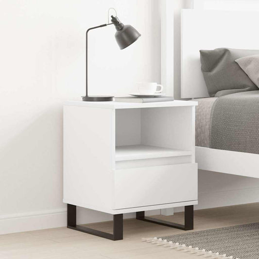 Compact White Bedside Cabinet 40x35x50 cm - Engineered Wood
