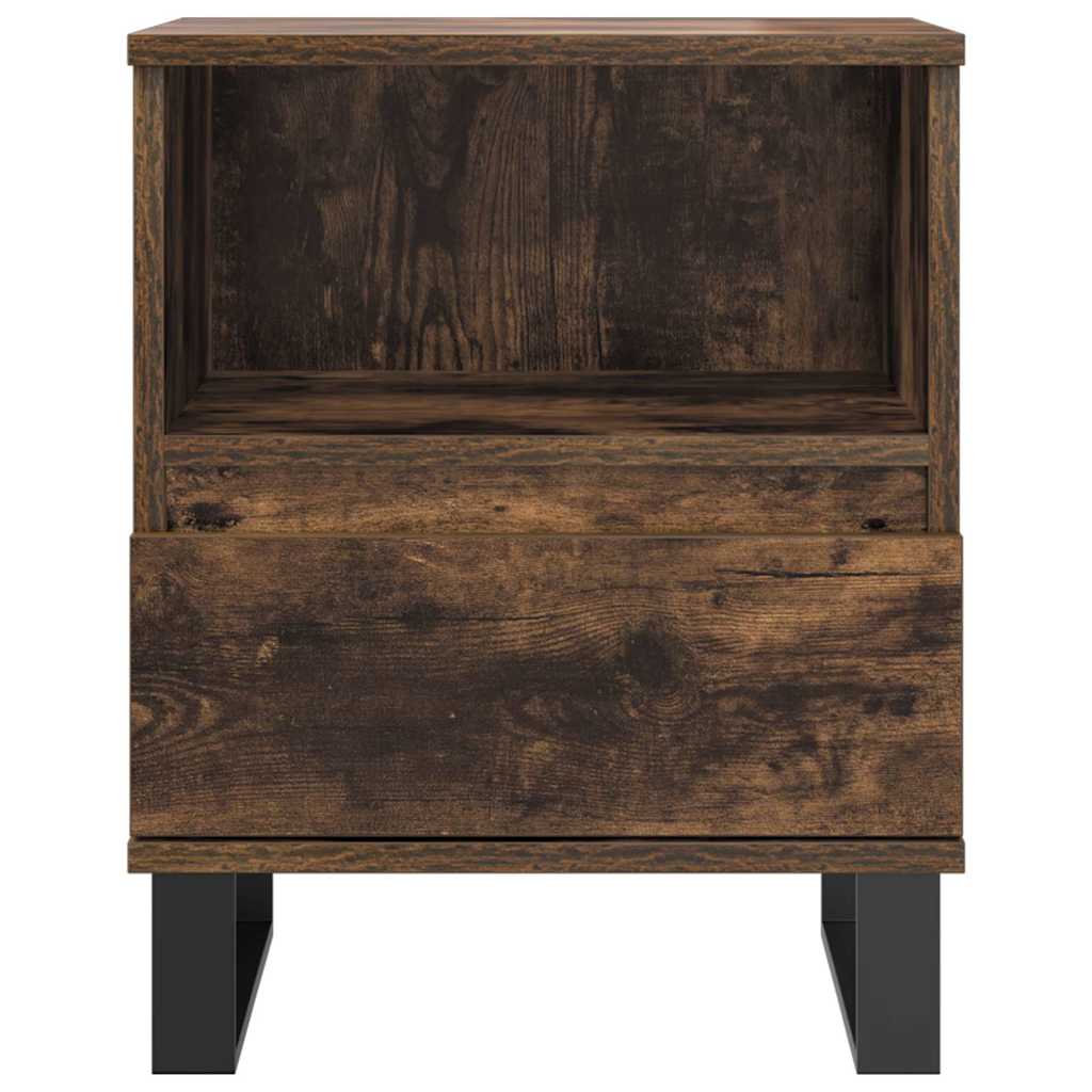 Set of 2 Smoked Oak Bedside Cabinets, 40x35x50cm Engineered Wood