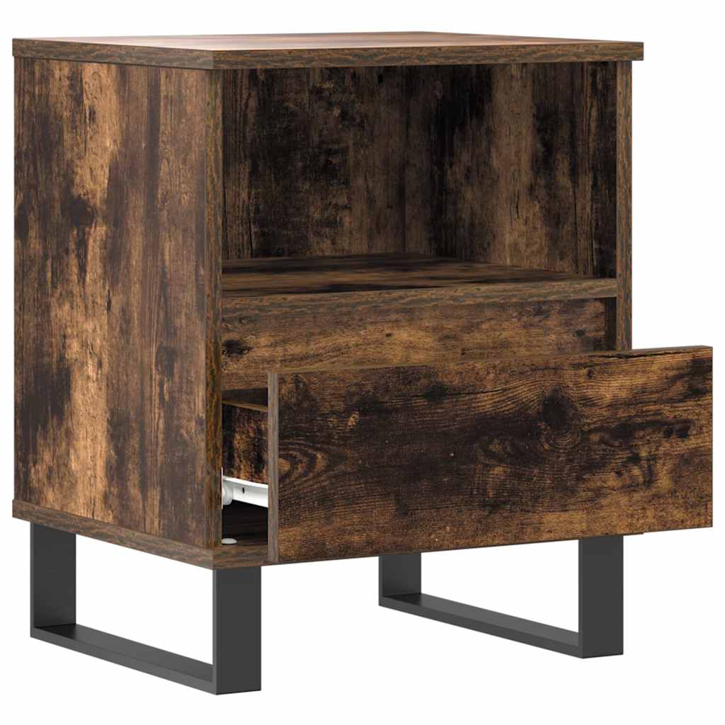 Set of 2 Smoked Oak Bedside Cabinets, 40x35x50cm Engineered Wood