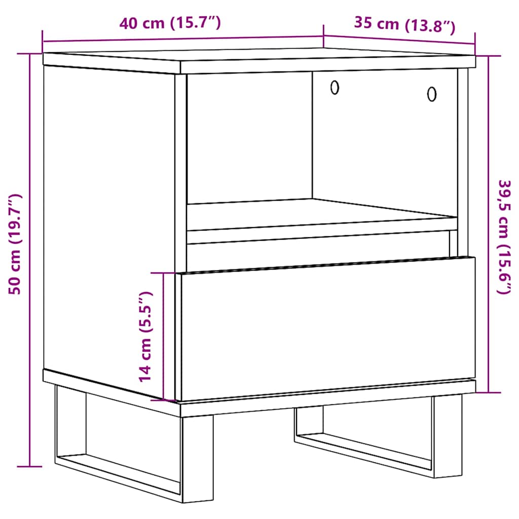 Bedside Cabinet Grey Sonoma 40x35x50 cm Engineered Wood