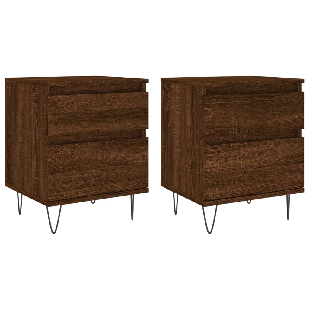 Set of 2 Brown Oak Bedside Cabinets, 40x35x50cm, Engineered Wood
