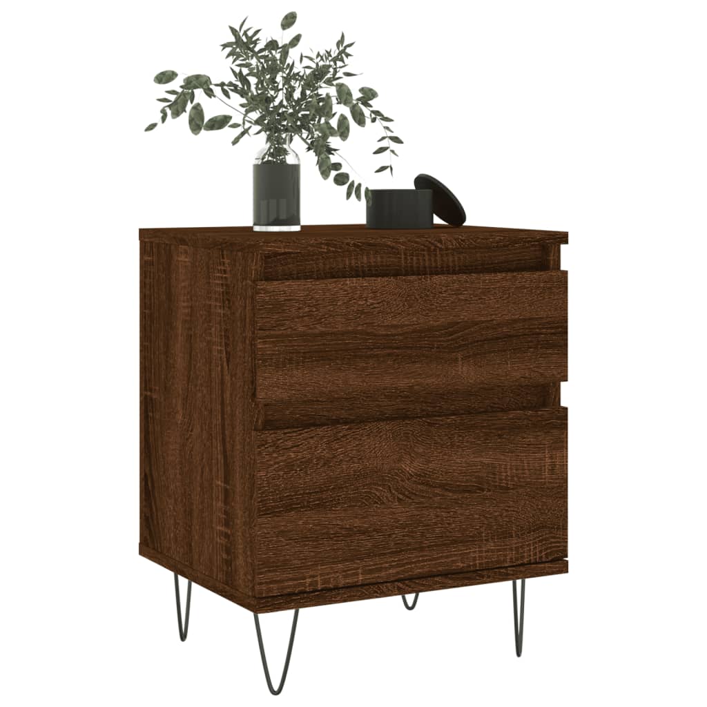 Set of 2 Brown Oak Bedside Cabinets, 40x35x50cm, Engineered Wood