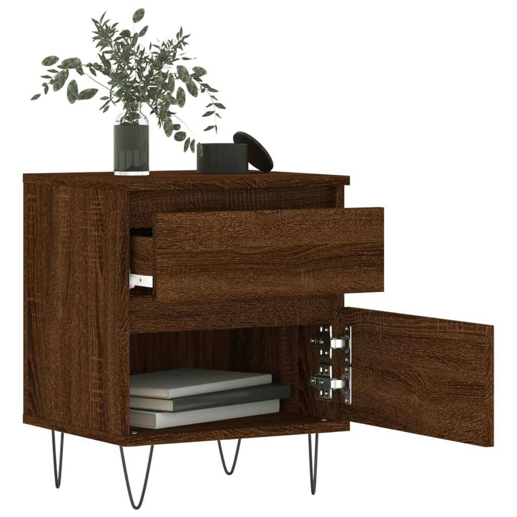 Set of 2 Brown Oak Bedside Cabinets, 40x35x50cm, Engineered Wood