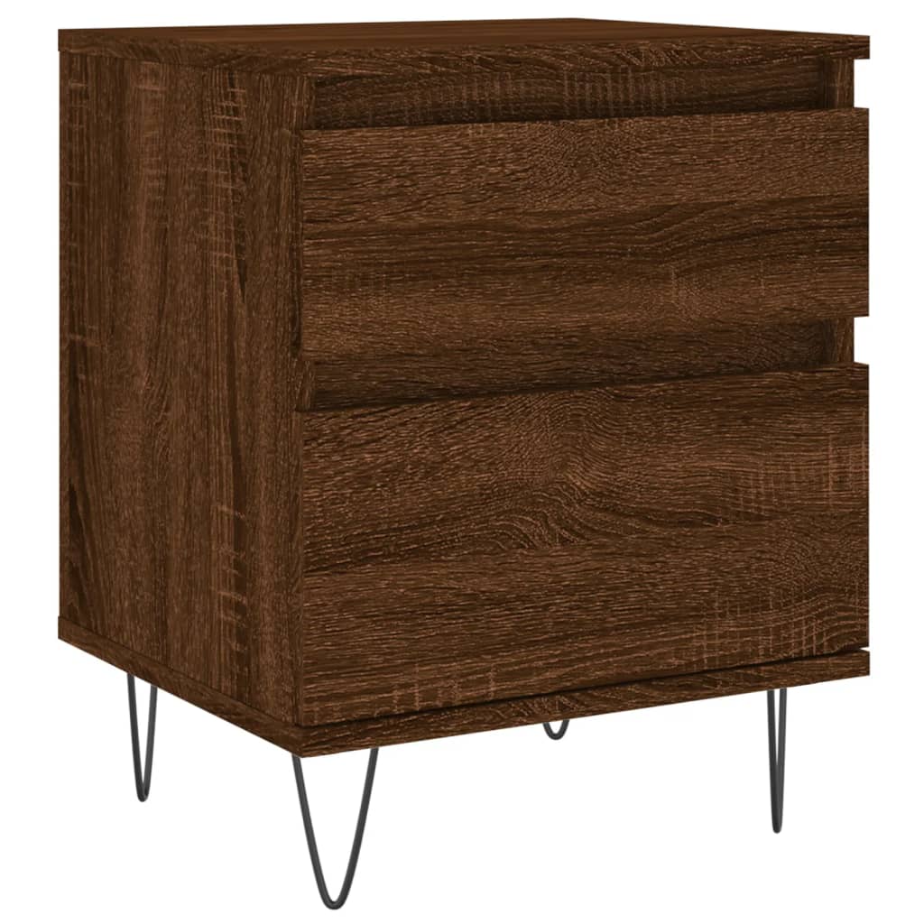 Set of 2 Brown Oak Bedside Cabinets, 40x35x50cm, Engineered Wood