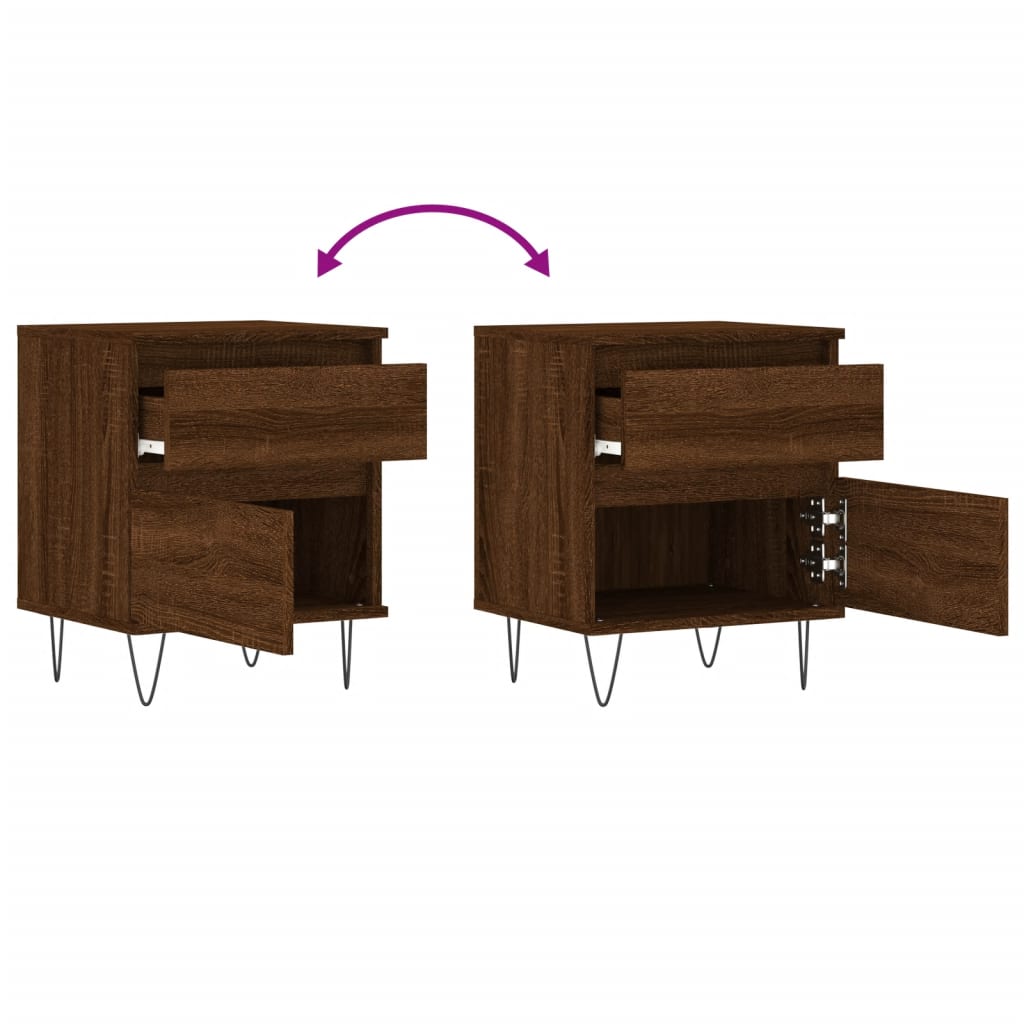 Set of 2 Brown Oak Bedside Cabinets, 40x35x50cm, Engineered Wood