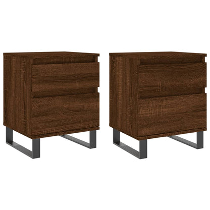 Brown Oak Engineered Wood Bedside Cabinets, 40x35x50 cm, Set of 2