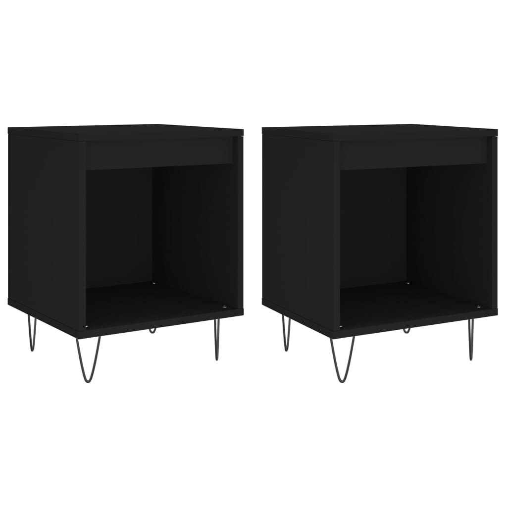 Set of 2 Black Bedside Cabinets - 40x35x50cm, Engineered Wood