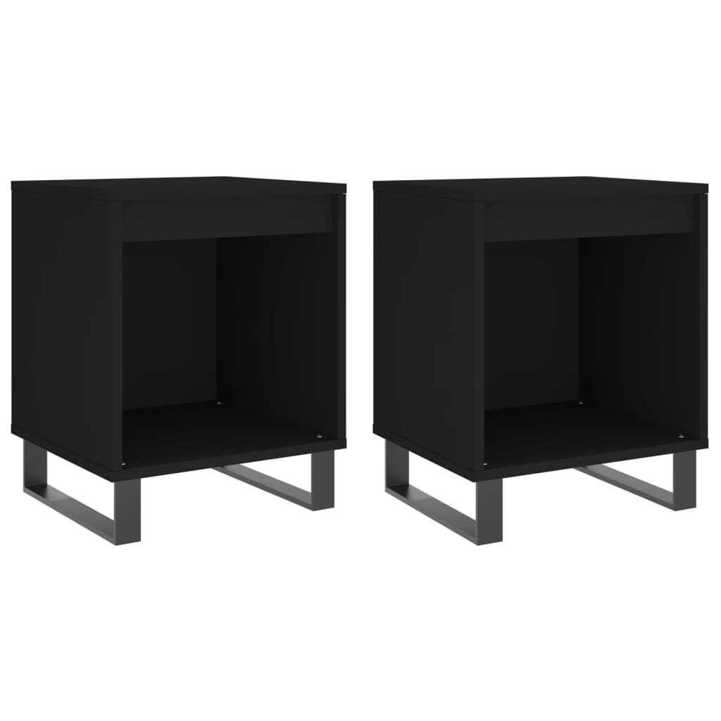 Black Bedside Cabinets Set of 2 - 40x35x50cm Engineered Wood