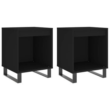 Black Bedside Cabinets Set of 2 - 40x35x50cm Engineered Wood