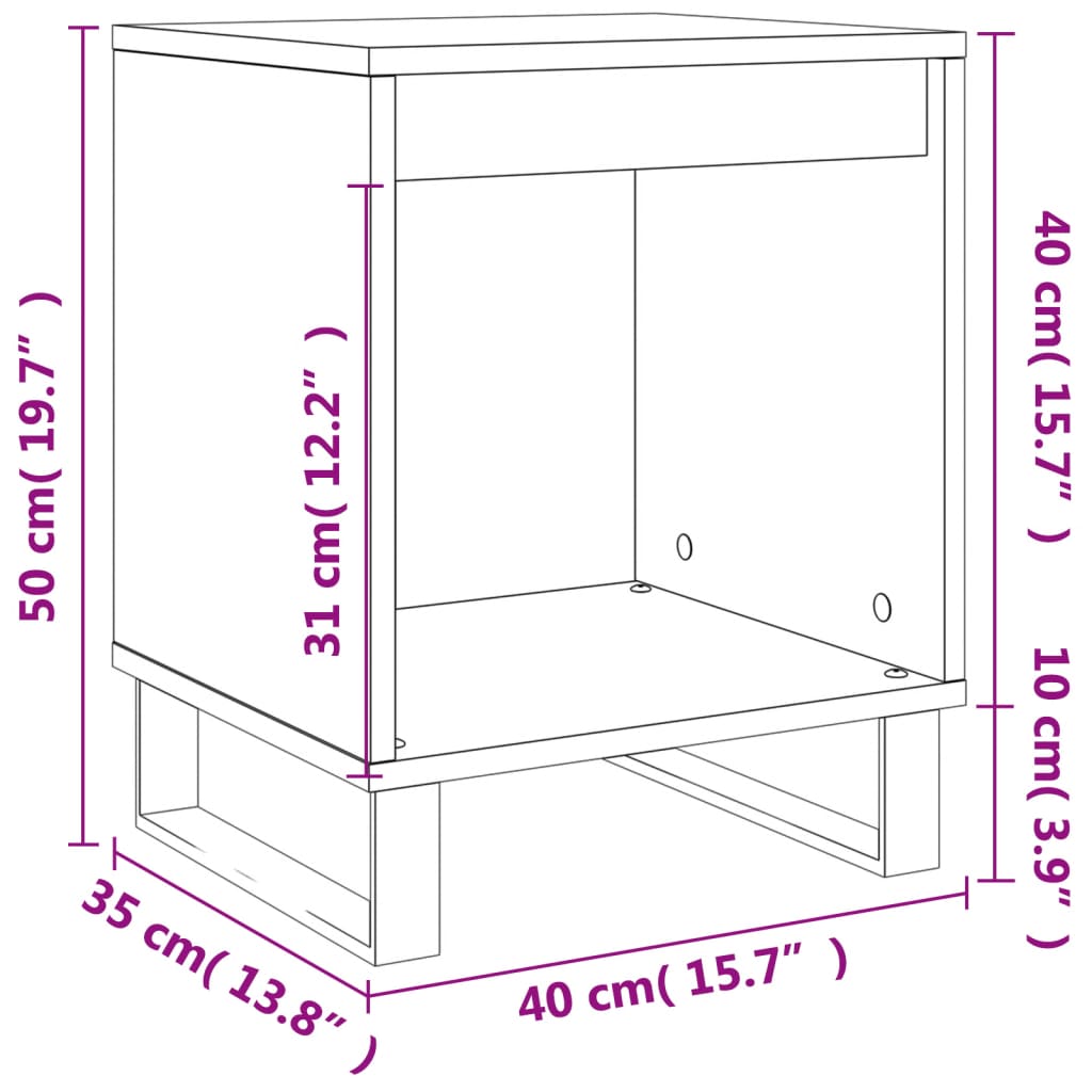 Black Bedside Cabinets Set of 2 - 40x35x50cm Engineered Wood