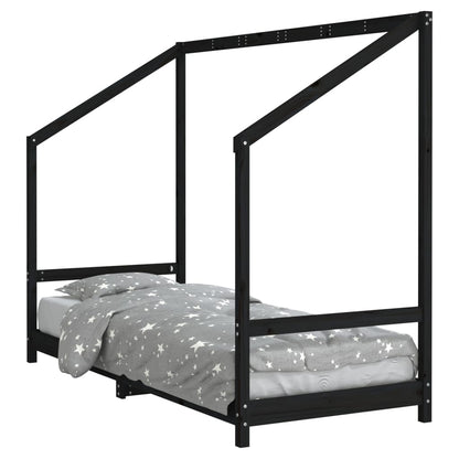 Kids Black Pine Wood Bed Frame 80x200 cm - Solid & Stylish