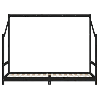 Kids Black Pine Wood Bed Frame 80x200 cm - Solid & Stylish