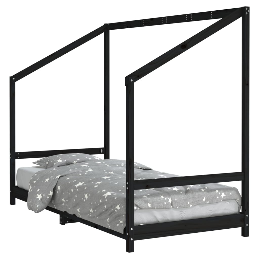 Kids Black Solid Pine Bed Frame 90x200 cm - Durable & Stylish