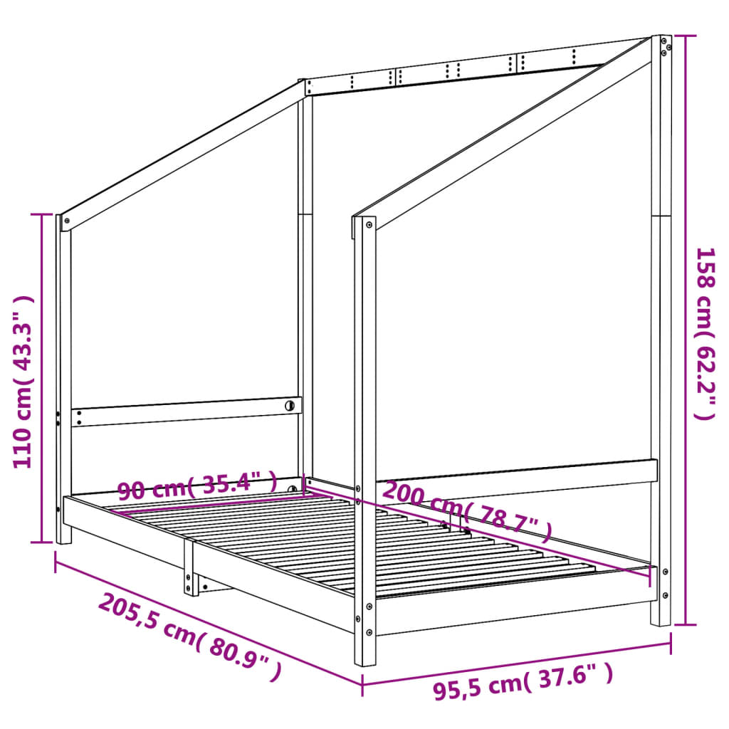 Kids Black Solid Pine Bed Frame 90x200 cm - Durable & Stylish