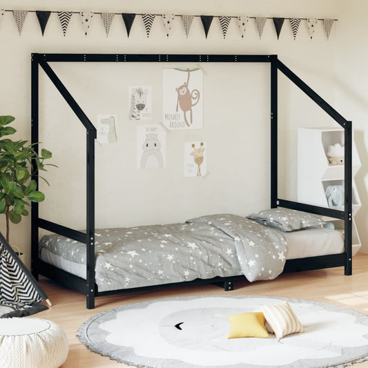 Kids Black Solid Pine Bed Frame 90x200 cm - Durable & Stylish