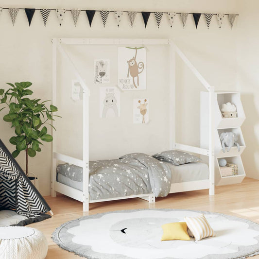 White Kids Bed Frame 70x140 cm - Solid Pine Wood