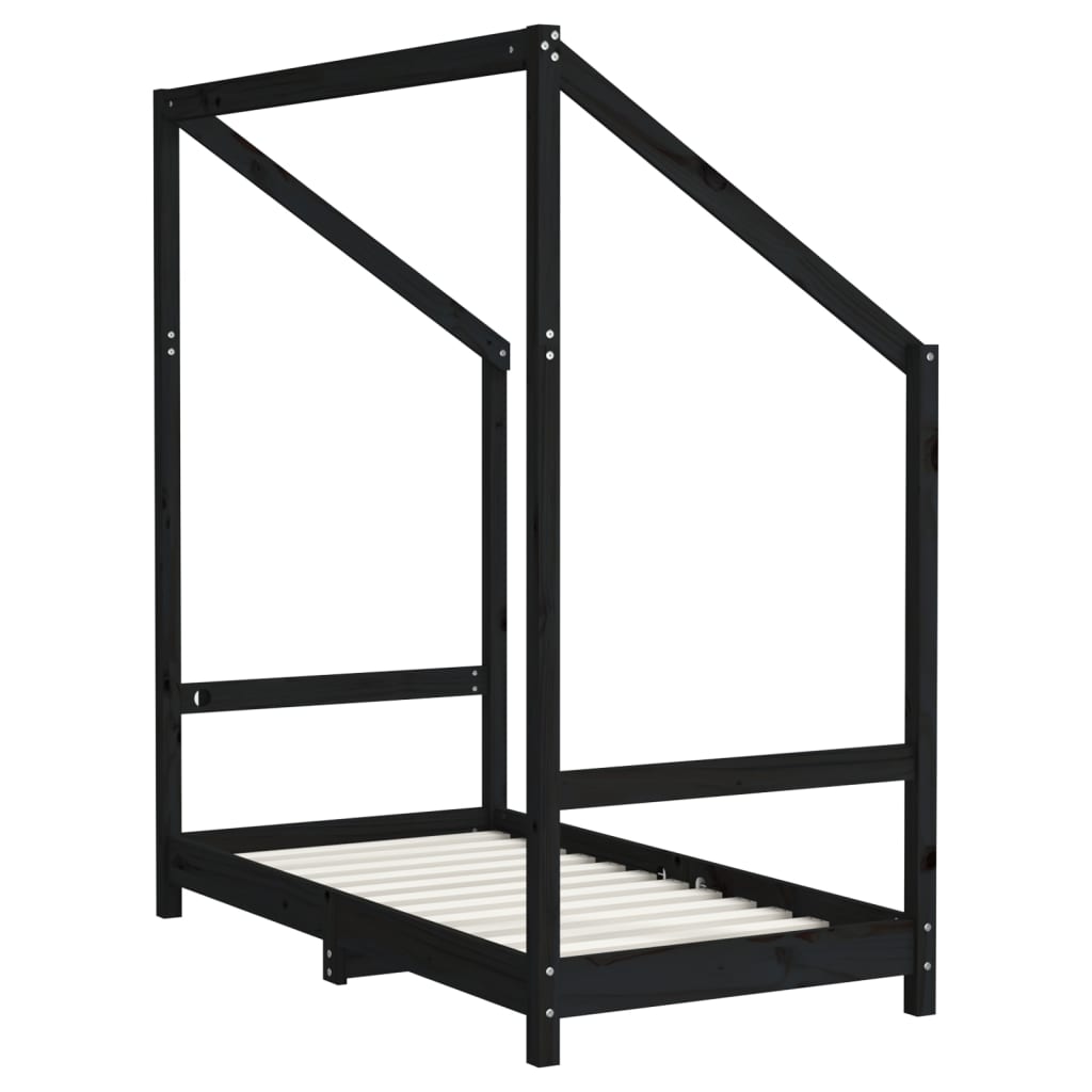 Solid Pine Kids Bed Frame - Black 70x140 cm