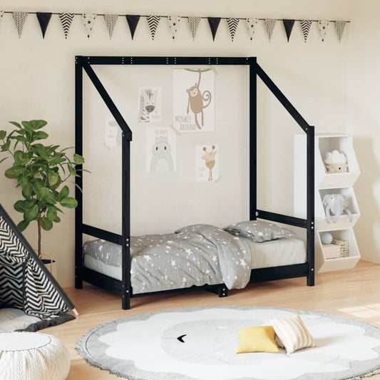 Solid Pine Kids Bed Frame - Black 70x140 cm