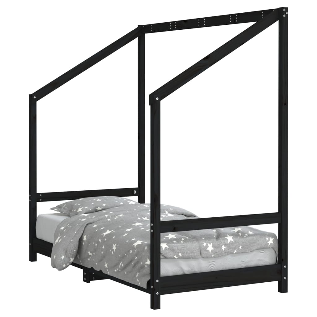 Solid Pine Kids Bed Frame - Black 80x160 cm