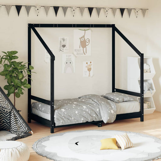 Solid Pine Kids Bed Frame - Black 80x160 cm