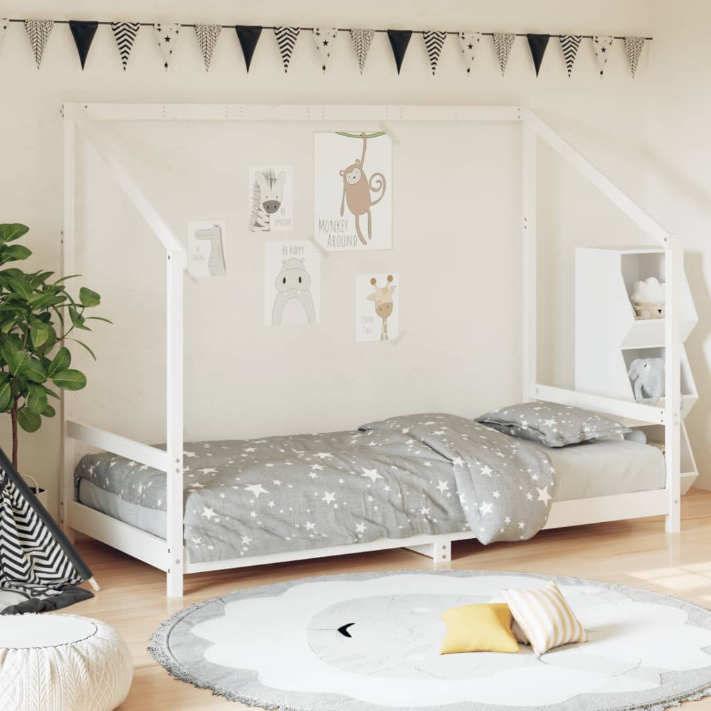 White Solid Pine Kids Bed Frame - 90x190 cm Durable Design