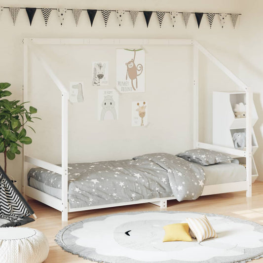 White Solid Pine Kids Bed Frame - 90x190 cm Durable Design