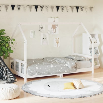 Solid Wood Pine Kids Bed Frame - White 90x200 cm