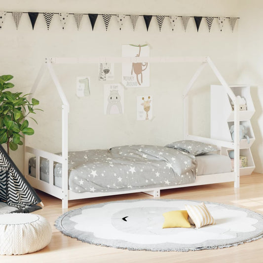 Solid Wood Pine Kids Bed Frame - White 90x200 cm