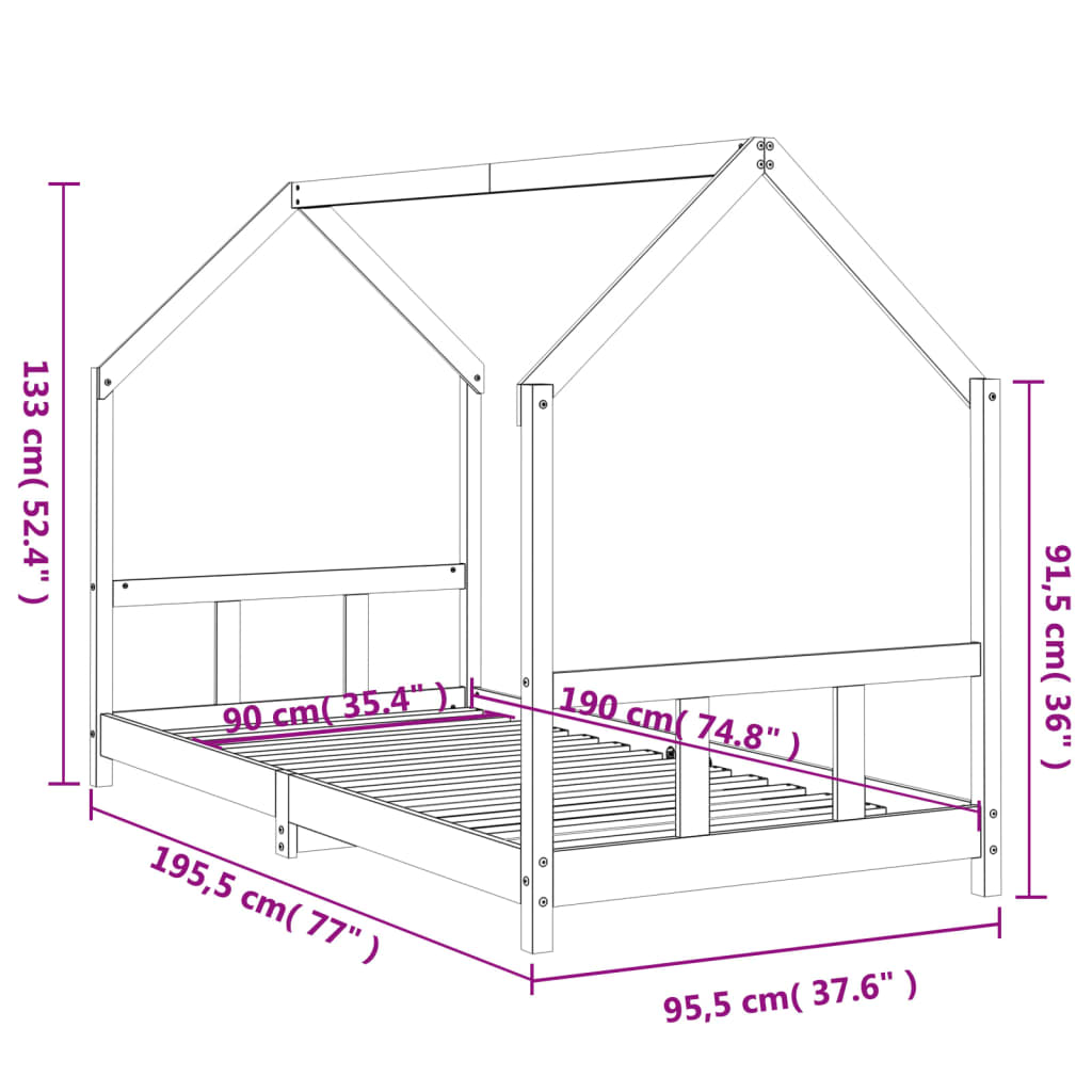 Solid Pine Kids Bed Frame 90x190 cm - Durable & Stylish