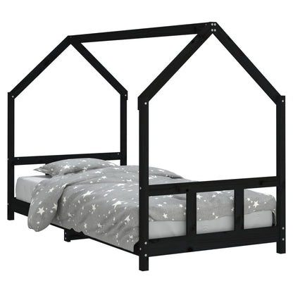 Solid Pine Kids Bed Frame Black 90x190 cm - Sturdy & Stylish